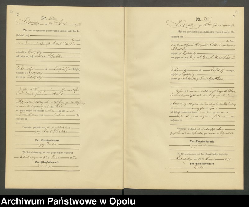 Obraz 15 z jednostki "Sterbe-Neben-Register Standesamts Koppitz pro 1894"