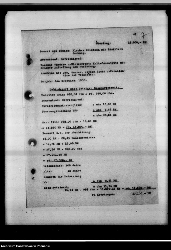 Obraz 12 z jednostki "Schätzungs-Gutachten betreffend das Grundstück in Posen, Adolf Memelstrasse 4."