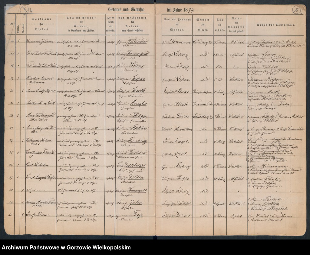 image.from.unit.number "Duplikate der Hauptkirche Landsberg an der Warthe (zawiera także Concordienkirchen-Gemeinde in Verbindung mit der reformirten und Militair-Gemeinde dotyczących zgonów w 1874 r.)"