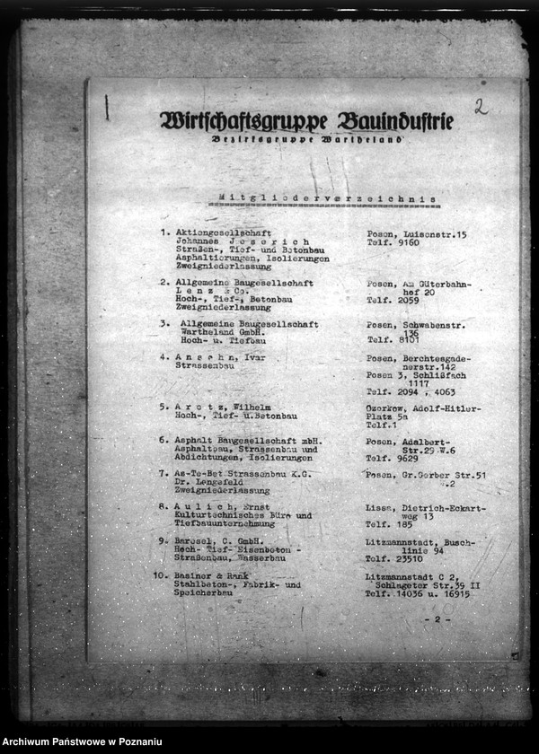 Obraz 6 z jednostki "Wirtschaftsgruppe Bauindustrie- Bezirks- gruppe Wartheland. Mitgliederverzeichnis"