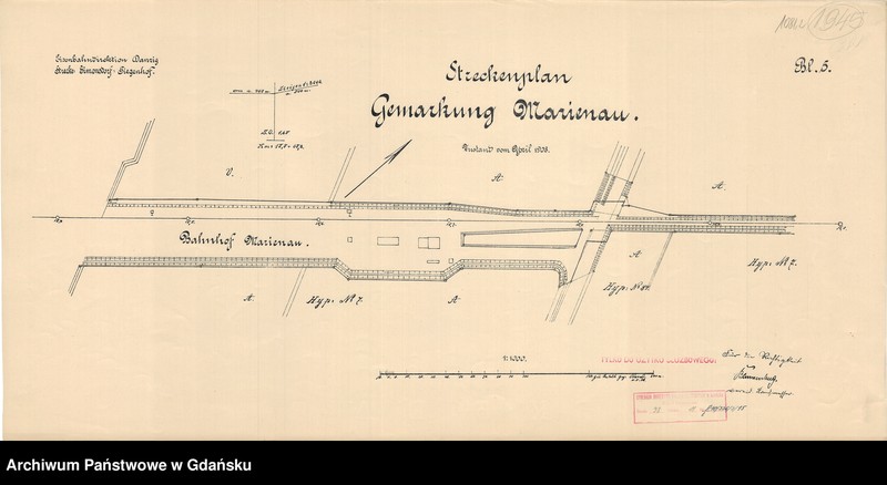 image.from.unit.number "Eisenbahndirektion Danzig. Strecke: Simnsdorf - Tiegenhof. Streckenplan. Gemarkung Marienau. Zustand vom April 1908. Blatt 5"