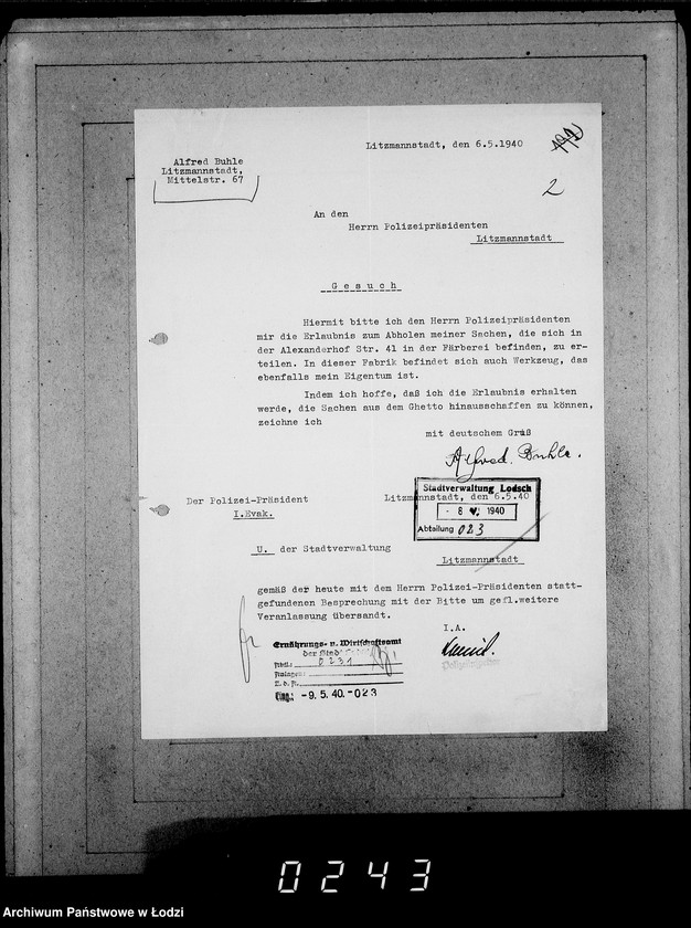 Obraz 6 z jednostki "161-195 [Wnioski ludności nieżydowskiej wysiedlonej z Getta o zwrot rzeczy pozostawionych w dawnym miejscu zamieszkania]"