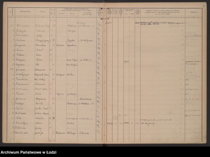 Obraz 10 z jednostki "Księga kontroli ruchu ludności (rejestr osób przybywających do gminy) Łódź, zameldowania pozaankietowe, komisariat X, nr 1-1194"