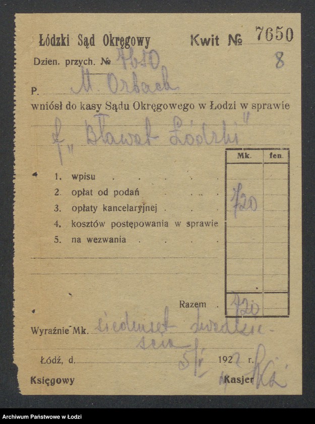 Obraz 10 z jednostki "Fiszel Besterman, Menachem Orbach- "Bławat Łódzki"- sprzedaż manufaktury i przędzy"