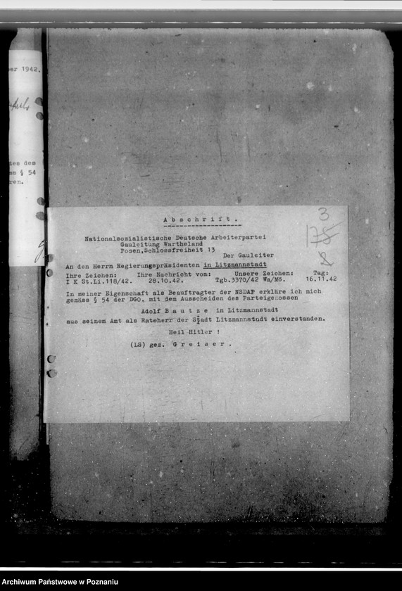 Obraz 7 z jednostki "Berufung zu Beigeordneten der Stadt Litzmannstadt (Łódź)"