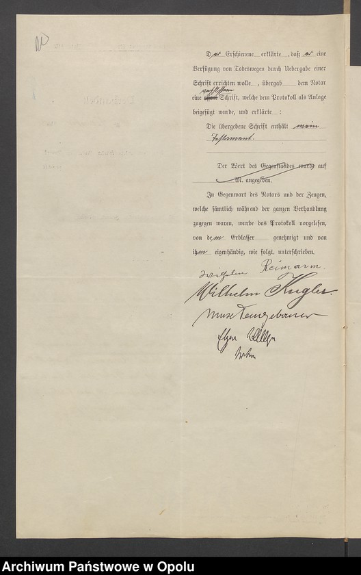 Obraz 13 z jednostki "Verfügung von Todes wegen des Schmiedemeisters Wilhelm Reimann in Neustadt"