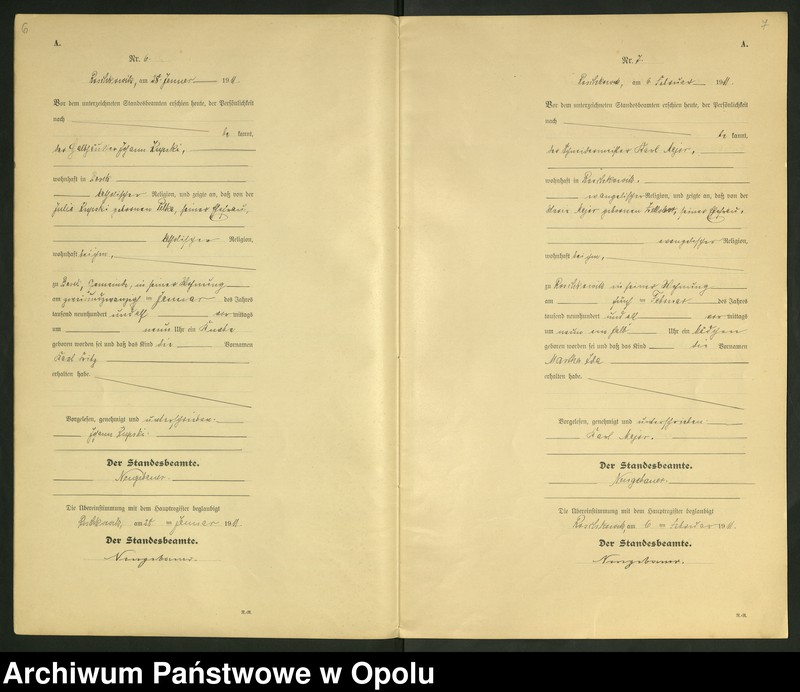 Obraz 6 z jednostki "Geburts-Register (Neben-Register) Standesamt Roschkowitz 1911 No.1 bis 49"