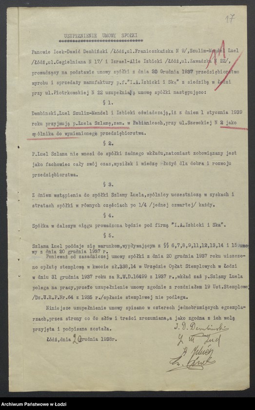 Obraz 19 z jednostki "Izrael Alie Izbicki, Icek Dawid Dembiński, Szulem Mendel Luel- wyrób i sprzedaż manufaktury"