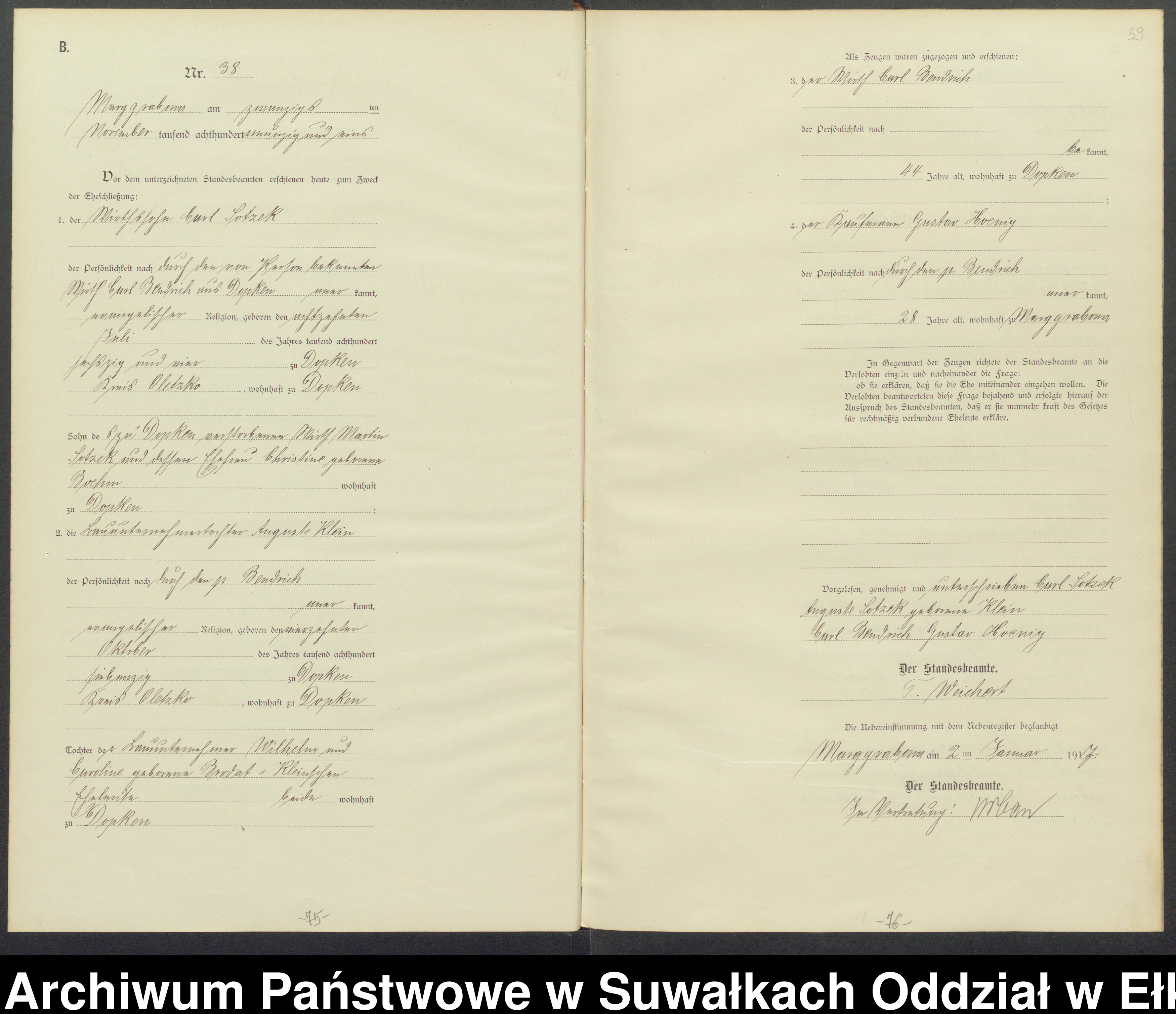 Skan z jednostki: B1.Heiraths-Register (Haupt-Register)Standesamt Marggrabowa Landbezirk vol.I No1 bis 50