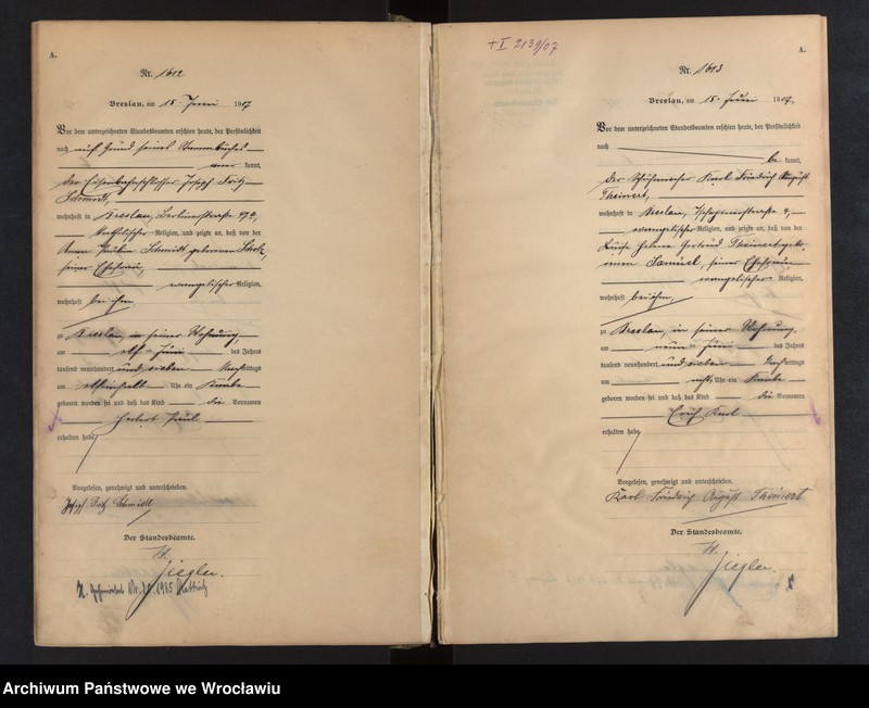 image.from.unit.number "Geburts-Haupt-Register Breslau I 1907 Band 5"