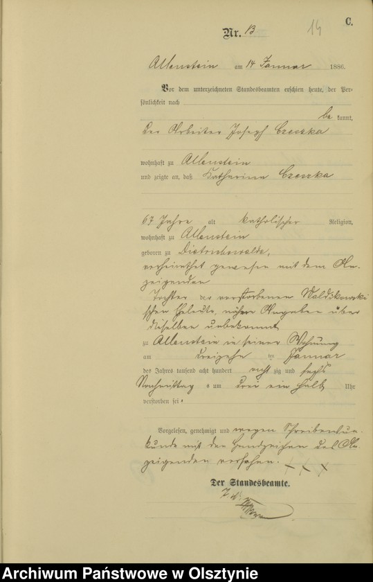 image.from.unit.number "Sterbe-Haupt-Register Tom I, Nr 1 - 254"