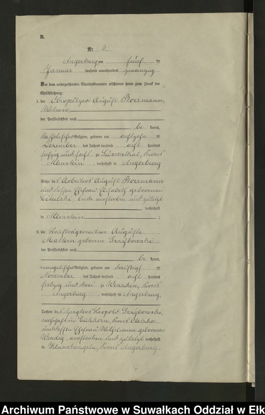 image.from.unit.number "[Heirats - Register (Neben - Register) Standesamt Angerburg einschl. der Bezirke, Gr. Strengeln, Prinowen und Kehlen Kreis Angerburg] No 1 bis 49"