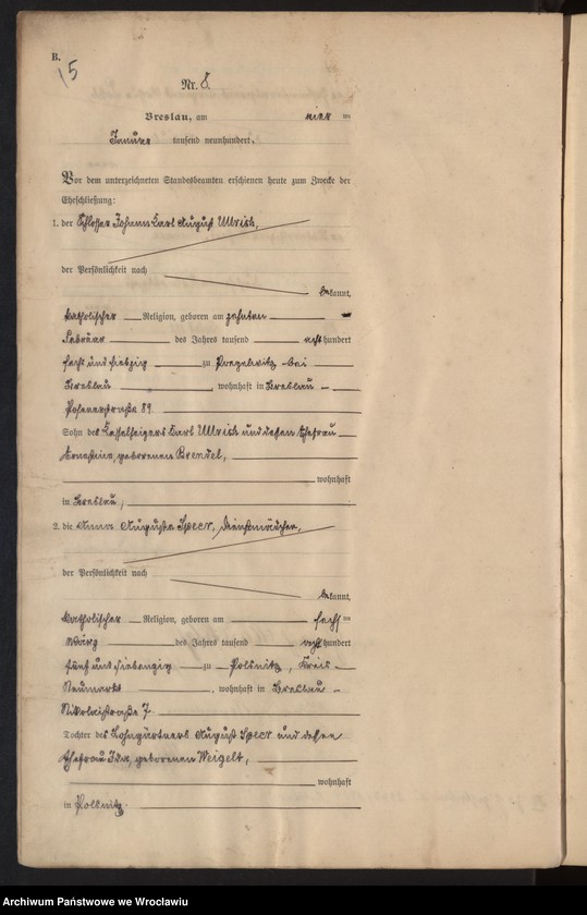 image.from.unit.number "Heiraths-Haupt-Register Breslau I 1900 Band 1"