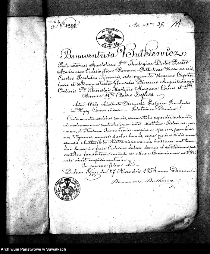 Obraz 14 z jednostki "Anneksa do Akt Zaślubionych Parafii Wigry Roku 1854."