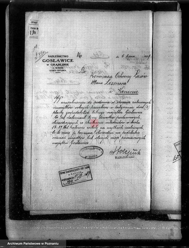 Obraz 20 z jednostki "Sprawa zmiany rodzaju użytkowania 426,34 ha gruntów leśnych w majątku Gosławice powiat koniński celem utworzenia deputatu rolnego dla staży leśnej"