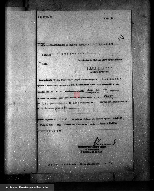 Obraz 19 z jednostki "Przetwórnia materiałów wybuchowych w Osowej Górze, pow. bydgoski nr woj. kotła 5961"