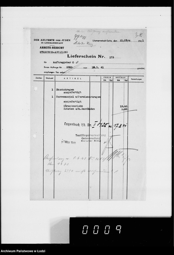 Obraz 7 z jednostki "Kürschnerei. [Zamówienia, rachunki i świadectwa dostaw]"