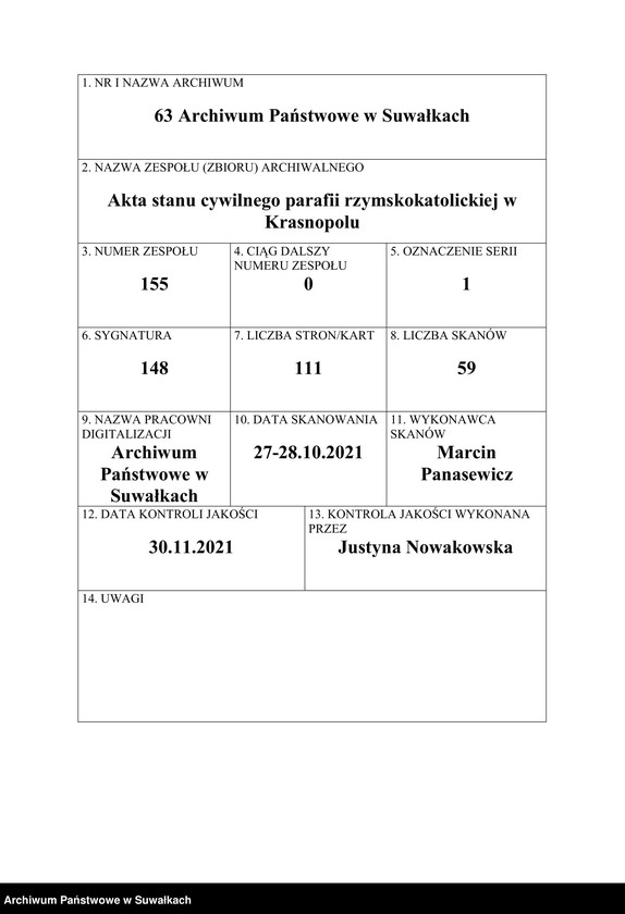 Obraz 1 z jednostki "[Księga akt urodzeń parafii rzymskokatolickiej w Krasnopolu z 1919 roku]"