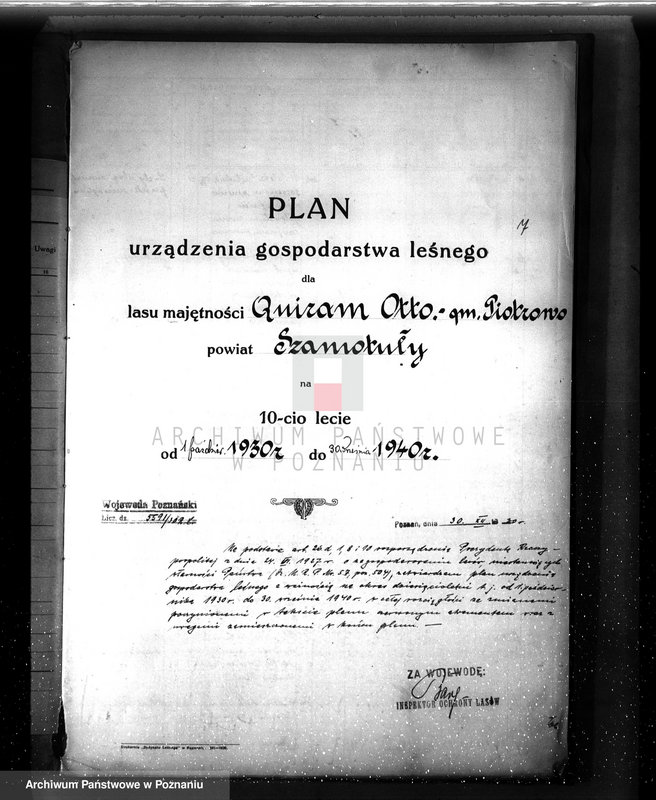image.from.unit.number "Plan urządzenia gospodarstwa leśnego dla lasu majętności Otto Qiurama w gminie Piotrowo powiat szamotulski"