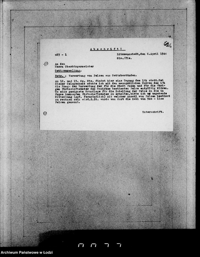 Obraz 10 z jednostki "Oberbürgermeister Litzmannstadt [Korespondencja i zamówienia na dostawę futer i materiałów]"
