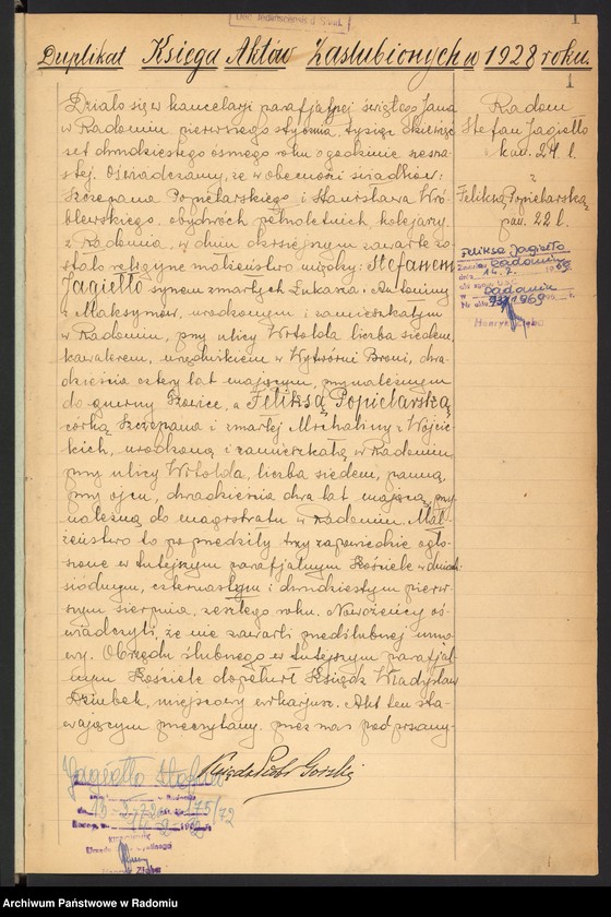 Obraz 3 z jednostki "[Duplikat akt zaślubionych parafii św. Jana w Radomiu za 1928 r.]"