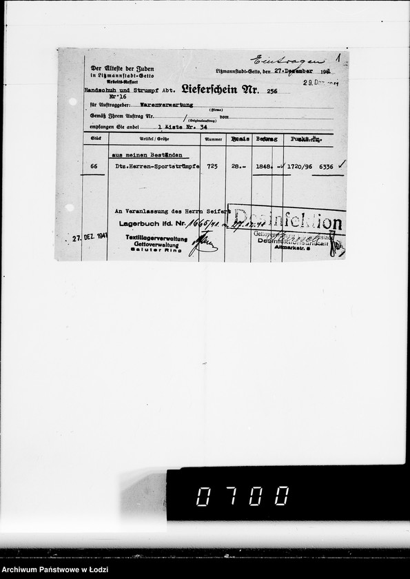 Obraz 6 z jednostki "Handschuh-u.Strumpf-Abteilung. [Świadectwa dostaw z Getta]"