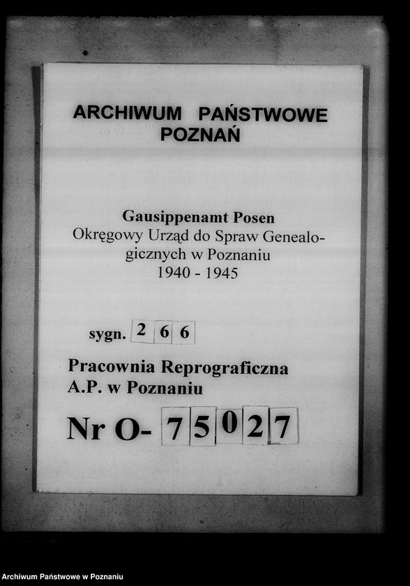 Obraz 1 z jednostki "Bücherverzeichnis, Kreissippenamt Samter [Szamotuły]"