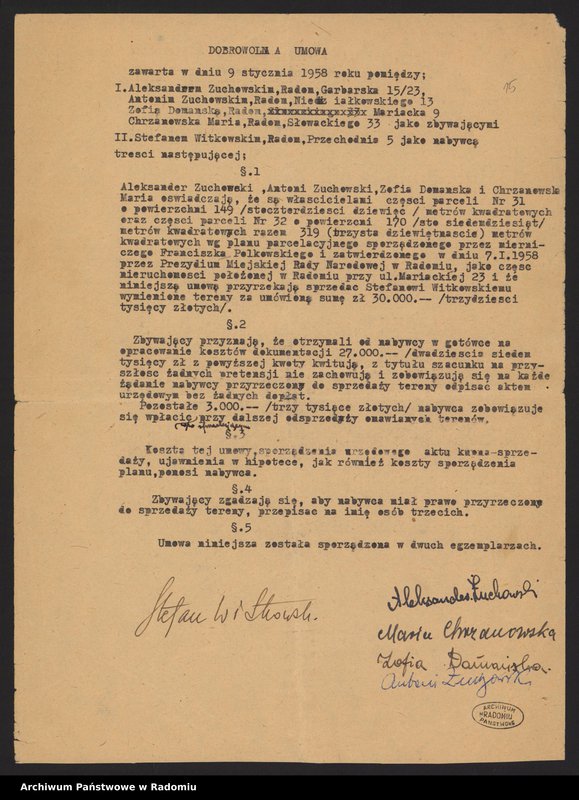 Obraz 4 z kolekcji "[Materiały dotyczące posiadania przez Hannę i Stefana Witkowskich gruntów i nieruchomości w Raciborowicach, pow. hrubieszowski, 1948-1951 oraz w Radomiu i Rajcu Letnisko, 1954-1961]"