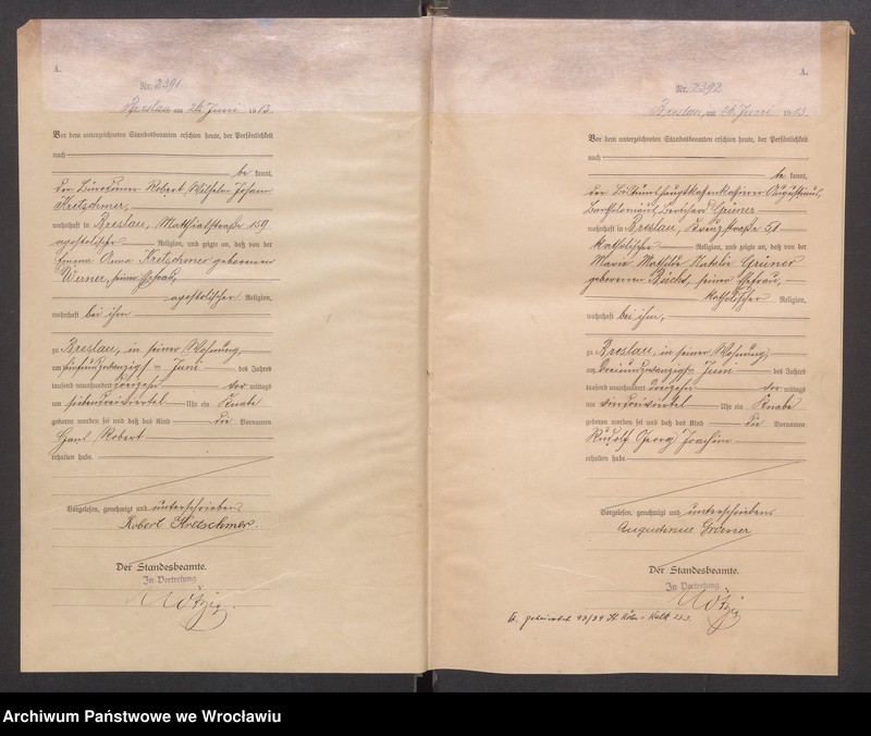 image.from.unit.number "Geburts Neben Register Standesamt Breslau III 1913 Band 7"