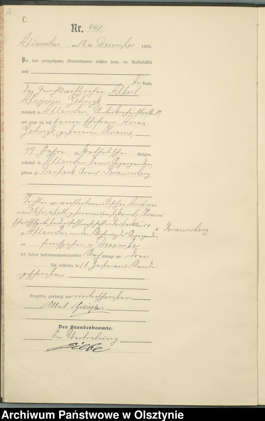 image.from.unit.number "Sterbe-Haupt-Register Tom II, Nr 426-454"