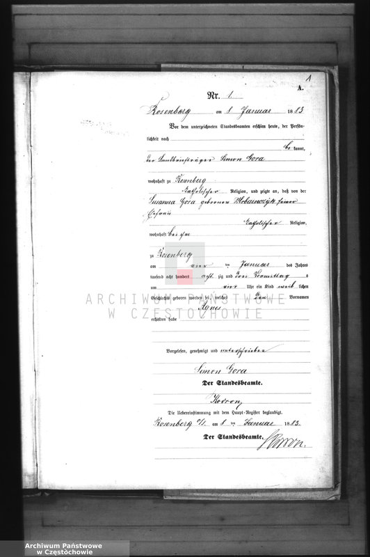 image.from.unit.number "Geburts - Neben Register des Königlich Preussischen Standesamts der Stadt Rosenberg im Kreise Rosenberg pro 1883."