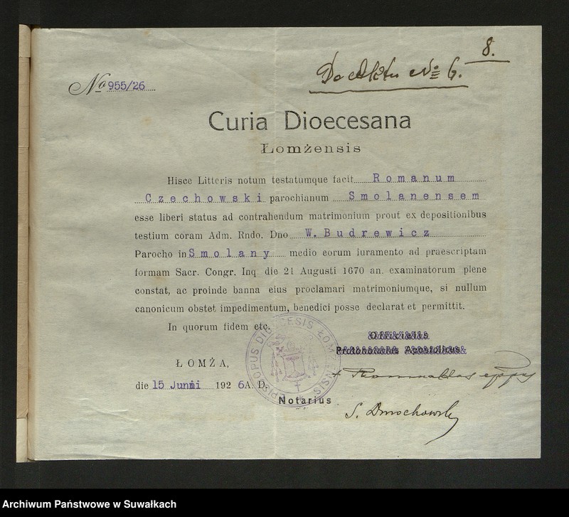 Obraz 10 z jednostki "Dokumenty Zaślubionych Rzymsko-Katolickiej parafii Smolańskiej za 1926 rok"