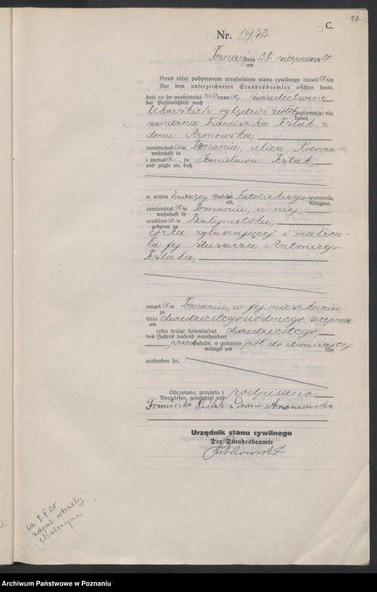 Obraz 19 z jednostki "Księga miejscowa zgonów tom IV [Rejestr główny zgonów]"