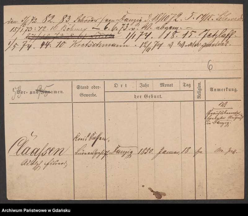 image.from.unit.number "Karty meldunkowe: Claassen - Classen"