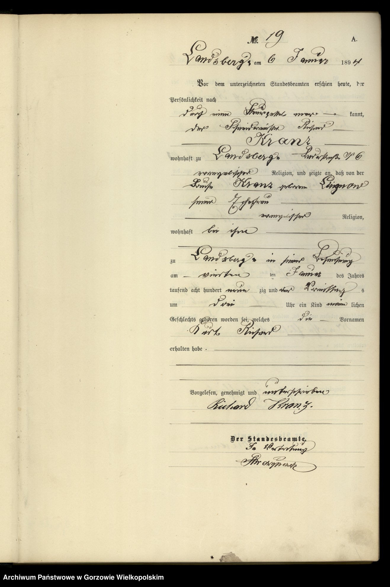 Skan z jednostki: Geburts Register