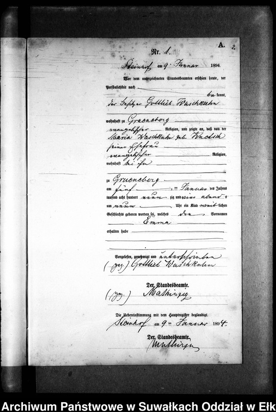 image.from.unit.number "Geburts-Neben-Register des Preussischen Standes-Amtes Gr. Strengeln Kreis Angerburg"