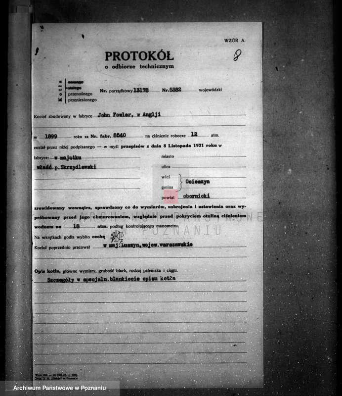 Obraz 12 z jednostki "Majętność Ocieszyn, własność Skrzydlewski nr woj. kotła 5382"