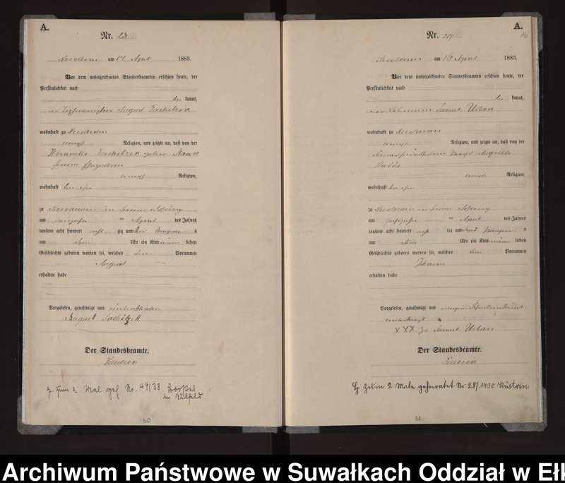 Obraz 19 z jednostki "Geburts-Haupt-Register des Königlich Preussischen Standes-Amtes Stadt Nicolaiken Kreis Sensburg"