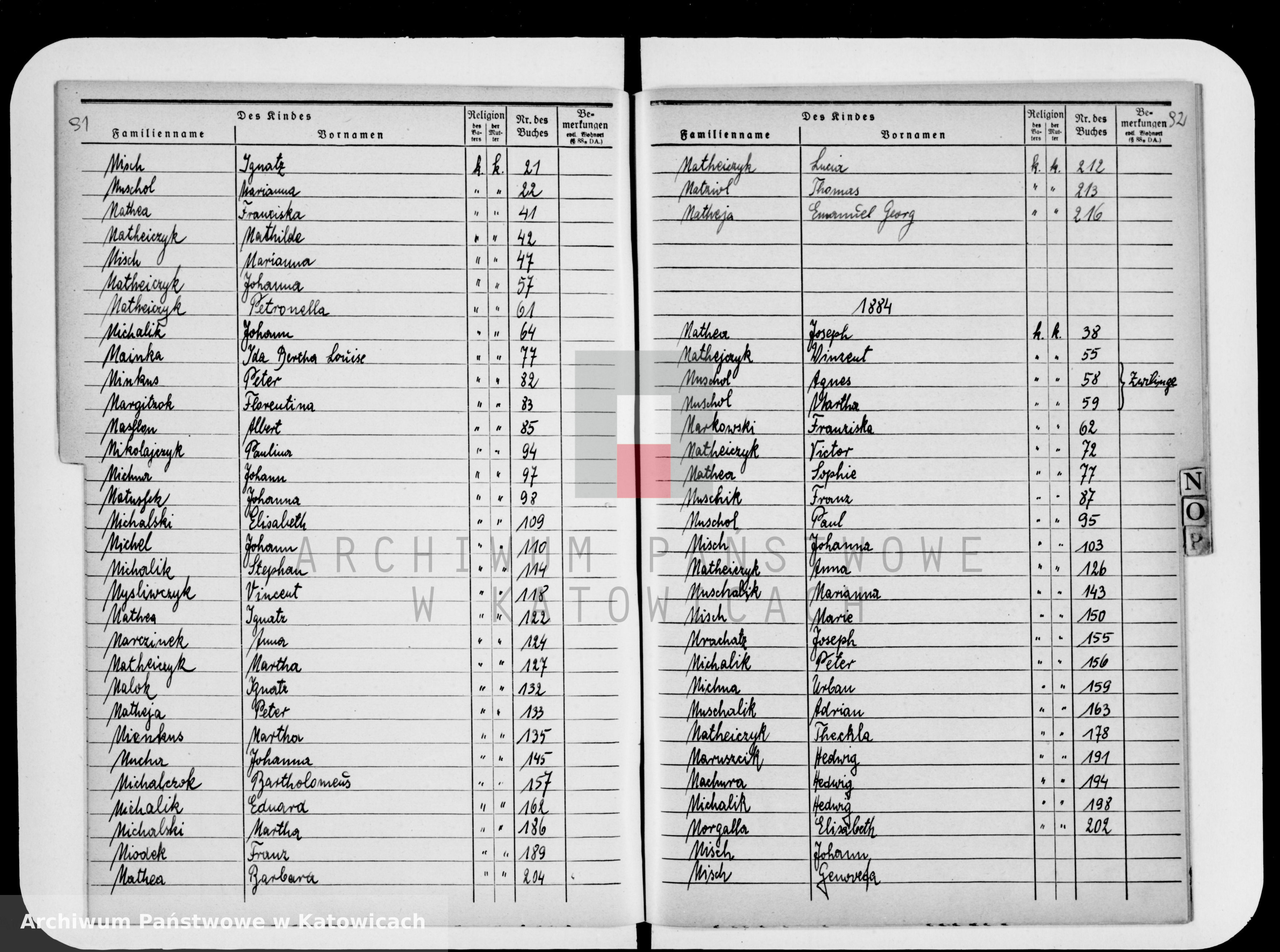 Skan z jednostki: Skorowidz do ksiąg urodzeń za lata 1874-1890
