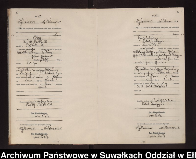 image.from.unit.number "Geburts-Neben-Register des Preussischen Standes-Amtes Rydzewen Kreis Lötzen"