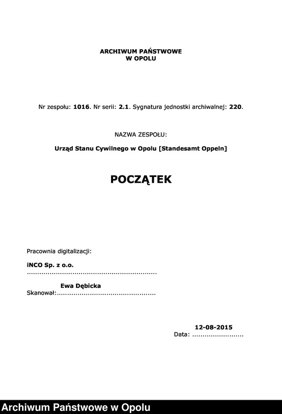 Obraz 1 z jednostki "Urząd Stanu Cywilnego Opole Księga Urodzeń Rok 1913 540-1057"