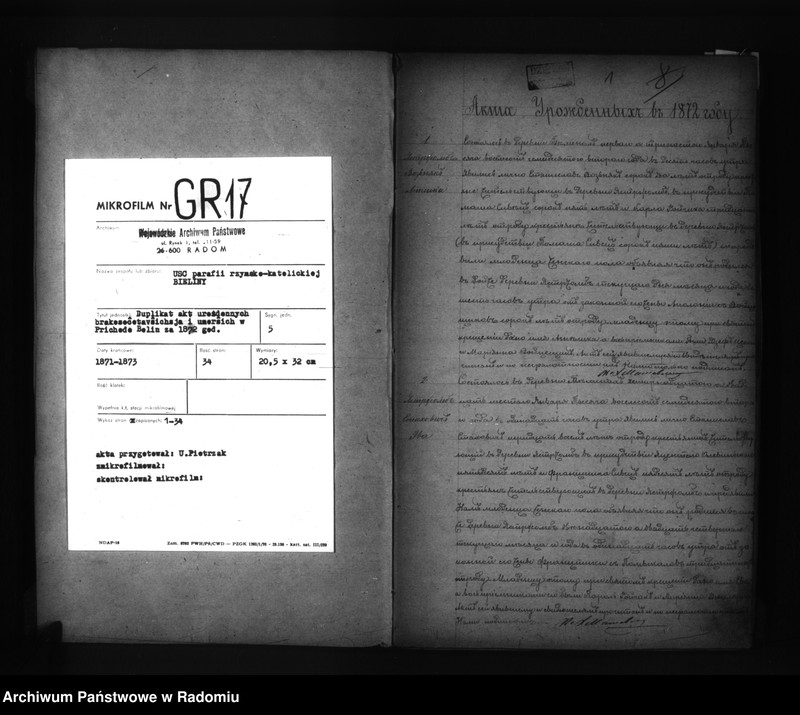 image.from.unit.number "Dublikat Akt Upoždennyh, Brakosočetavšihsâ i Umierših v Prihodĕ Bĕliny za 1872 g."