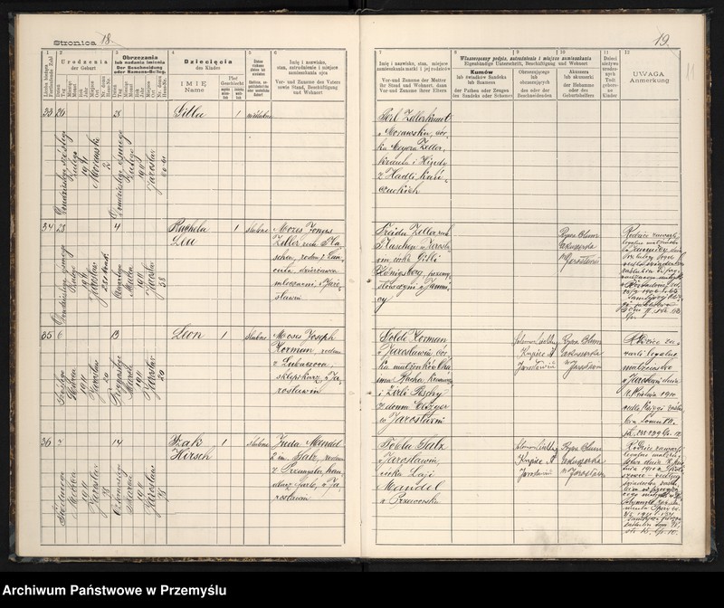 image.from.unit.number "Księga urodzin izr[aelickiego] Urzędu metrykalnego w Jarosławiu 1911"