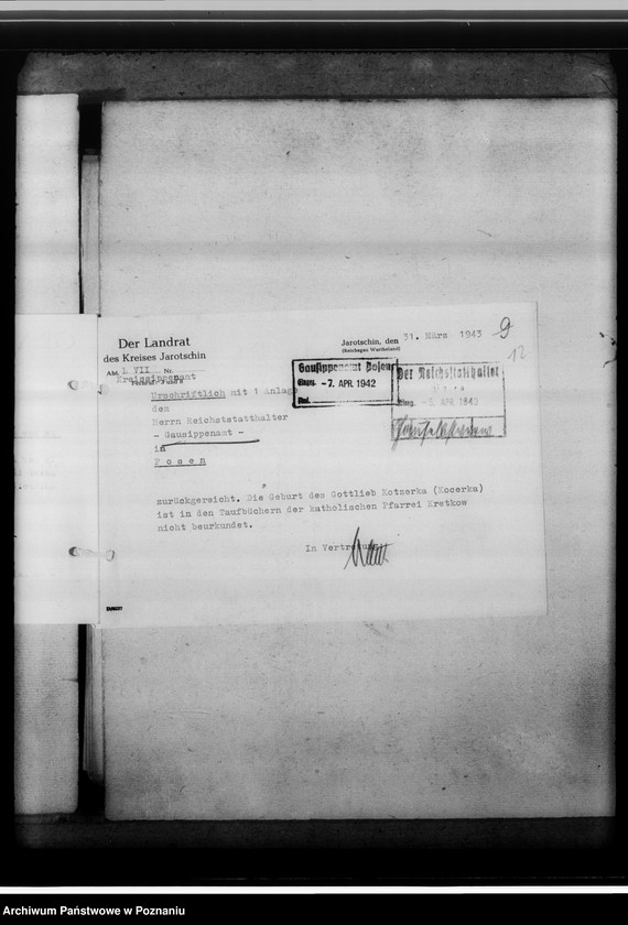 Obraz 16 z jednostki "[Korespondencja w sprawach organizacyjnych, sprawozdanie z działalności Kreissippenamt w Jarocine]"