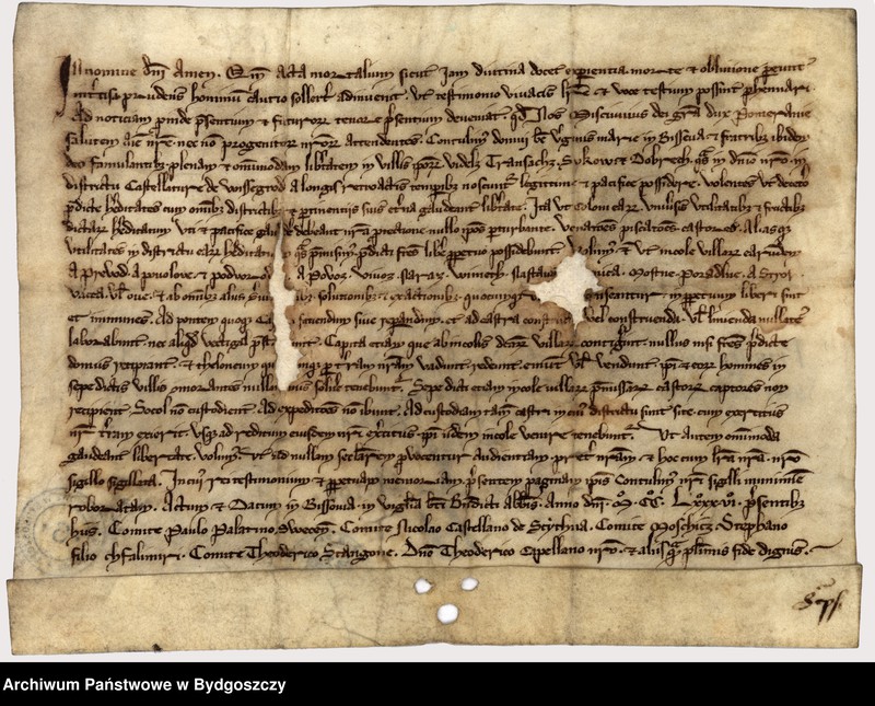 image.from.unit.number "Mestwin II (Misciuuius) książę pomorski zwalnia dobra Trzęsacz, Żukowo (Włóki) i Dobrcz w kasztelanii wyszogrodzkiej, należące do klasztoru cystersów w"