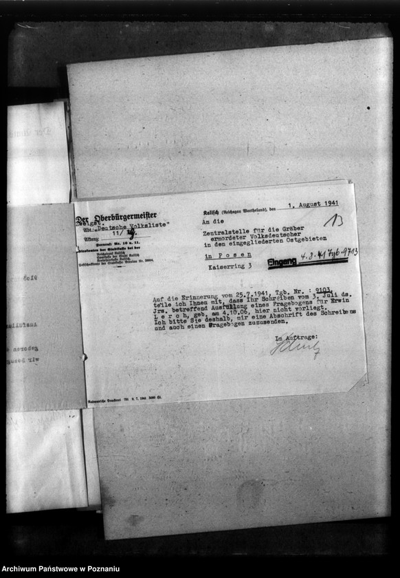 Obraz 17 z jednostki "Kreis Kalisch (Kalisz). Korespondencja w sprawie miejscowych Niemców, którzy zginęli w 1939 roku"