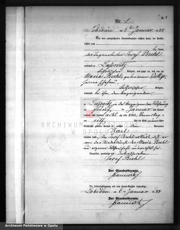 Obraz z jednostki "Urząd Stanu Cywilnego w Lubiatowie. Księga Aktów Urodzeń rok 1884"