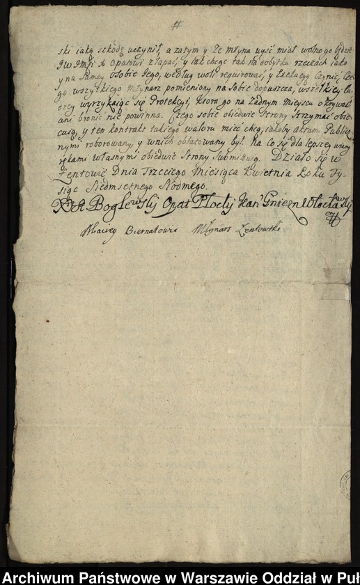 image.from.unit.number "Kontrakt między opatem, kanonikiem gnieźnieńskim i włocławskim Stanisławem Boglewskim i młynarzem Maciejem Bernatowiczem na dzierżawę młyna w Łętowie na okres roku"