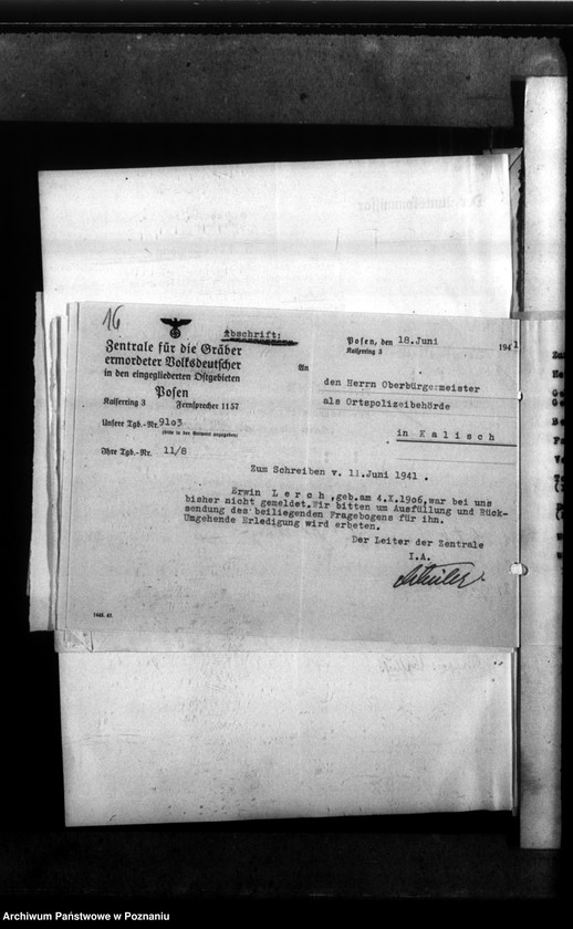 Obraz 20 z jednostki "Kreis Kalisch (Kalisz). Korespondencja w sprawie miejscowych Niemców, którzy zginęli w 1939 roku"