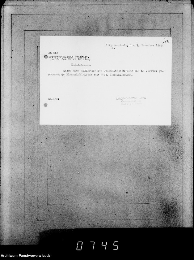 Obraz 10 z jednostki "[Zlecenia na dostawę dla ludności Getta artykułów spożywczych- ziemniaki, chleb, mąka, mięso- oraz zwrot opakowań]"